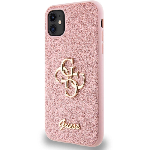 Apple iPhone 11 Kılıf Guess Orjinal Lisanslı 4G Büyük Metal Logolu Glitter Kapak - Pembe