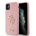 Apple iPhone 11 Kılıf Guess Orjinal Lisanslı 4G Büyük Metal Logolu Glitter Kapak - Pembe