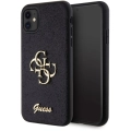 Apple iPhone 11 Kılıf Guess Orjinal Lisanslı 4G Büyük Metal Logolu Glitter Kapak - Siyah