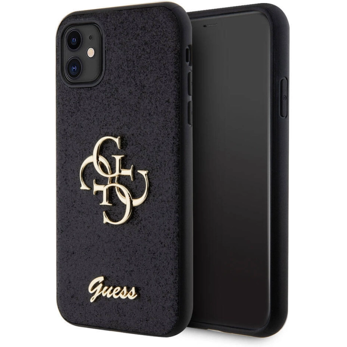 Apple iPhone 11 Kılıf Guess Orjinal Lisanslı 4G Büyük Metal Logolu Glitter Kapak - Siyah