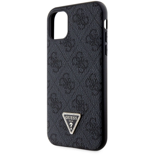 Apple iPhone 11 Kılıf Guess Orjinal Lisanslı PU Deri Taşlı Üçgen Logo 4G Desenli Kapak - Siyah