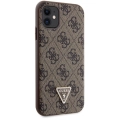 Apple iPhone 11 Kılıf Guess Orjinal Lisanslı PU Deri Taşlı Üçgen Logo 4G Desenli Kapak - Kahverengi