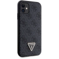 Apple iPhone 11 Kılıf Guess Orjinal Lisanslı PU Deri Taşlı Üçgen Logo 4G Desenli Kapak - Siyah