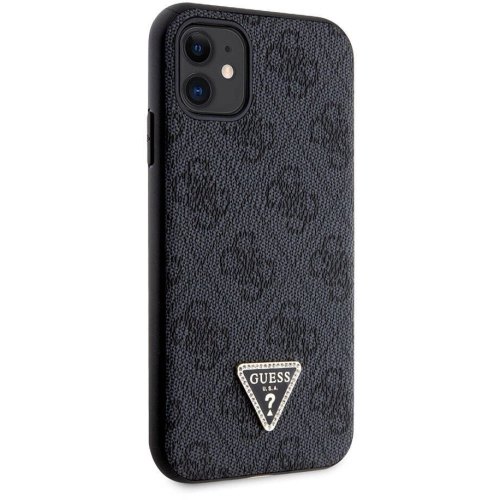 Apple iPhone 11 Kılıf Guess Orjinal Lisanslı PU Deri Taşlı Üçgen Logo 4G Desenli Kapak - Siyah
