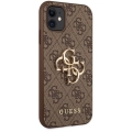 Apple iPhone 11 Kılıf GUESS PU Deri Büyük Metal Logo Dizaynlı Kapak - Kahverengi