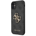 Apple iPhone 11 Kılıf GUESS PU Deri Büyük Metal Logo Dizaynlı Kapak - Kahverengi