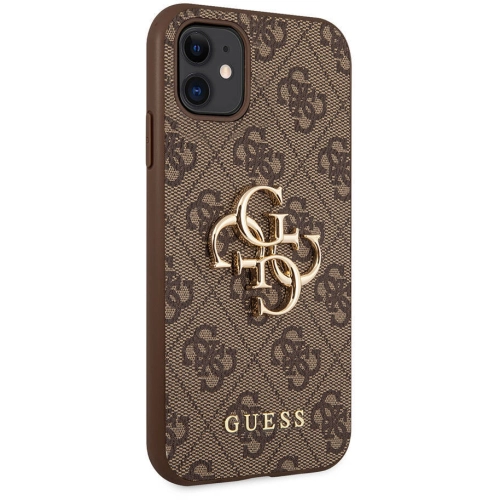 Apple iPhone 11 Kılıf GUESS PU Deri Büyük Metal Logo Dizaynlı Kapak - Gri