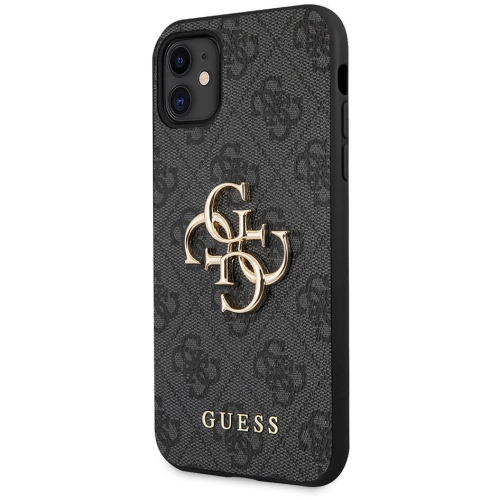 Apple iPhone 11 Kılıf GUESS PU Deri Büyük Metal Logo Dizaynlı Kapak - Gri
