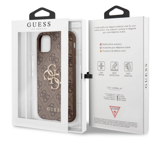 Apple iPhone 11 Kılıf GUESS PU Deri Büyük Metal Logo Dizaynlı Kapak - Gri