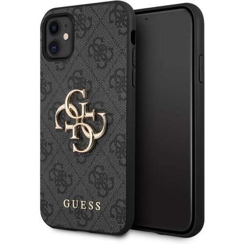 Apple iPhone 11 Kılıf GUESS PU Deri Büyük Metal Logo Dizaynlı Kapak - Gri