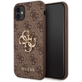 Apple iPhone 11 Kılıf GUESS PU Deri Büyük Metal Logo Dizaynlı Kapak - Kahverengi