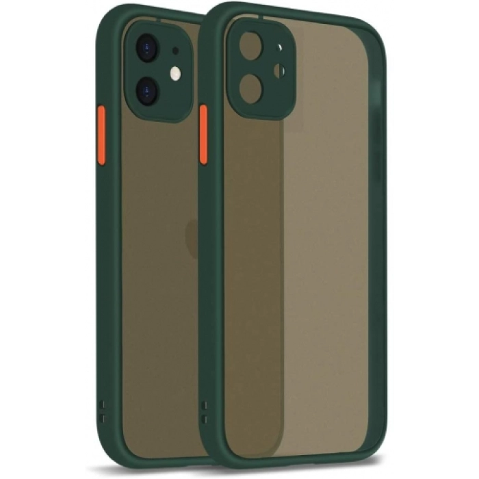 Apple iPhone 11 Kılıf Kamera Korumalı Arkası Şeffaf Mat Silikon Kapak - Koyu Yeşil