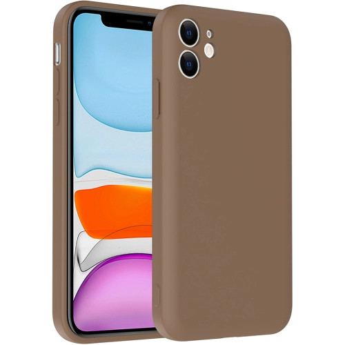 Apple iPhone 11 Kılıf İçi Kadife Dokulu Kartlık Hazneli Mat Vitra Silikon Kapak - Kahverengi