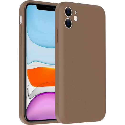 Apple iPhone 11 Kılıf İçi Kadife Dokulu Kartlık Hazneli Mat Vitra Silikon Kapak - Kahverengi