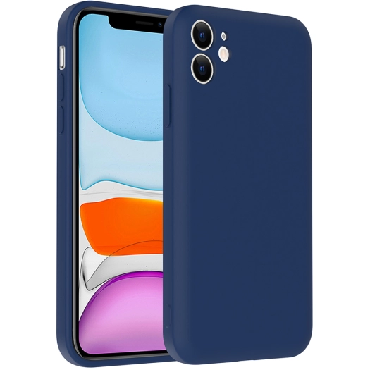 Apple iPhone 11 Kılıf İçi Kadife Dokulu Kartlık Hazneli Mat Vitra Silikon Kapak - Lacivert