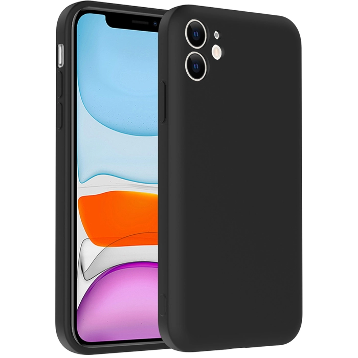 Apple iPhone 11 Kılıf İçi Kadife Dokulu Kartlık Hazneli Mat Vitra Silikon Kapak - Siyah