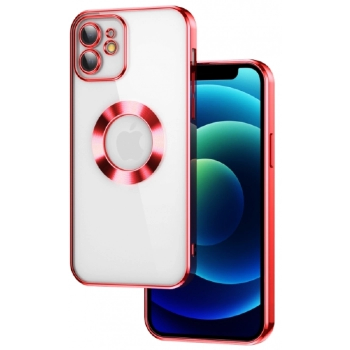 Apple iPhone 11 Kılıf Kamera Lens Korumalı Şeffaf Renkli Logo Gösteren Parlak Kapak - Kırmızı