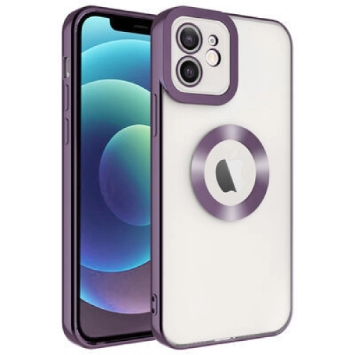 Apple iPhone 11 Kılıf Kamera Lens Korumalı Şeffaf Renkli Logo Gösteren Parlak Kapak - Koyu Mor