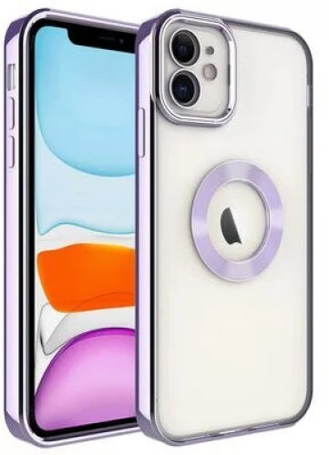 Apple iPhone 11 Kılıf Kamera Korumalı Silikon Logo Açık Omega Kapak - Lila