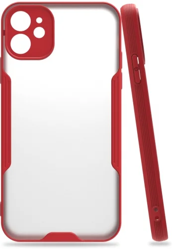 Apple iPhone 11 Kılıf Kamera Lens Korumalı Arkası Şeffaf Silikon Kapak - Kırmızı