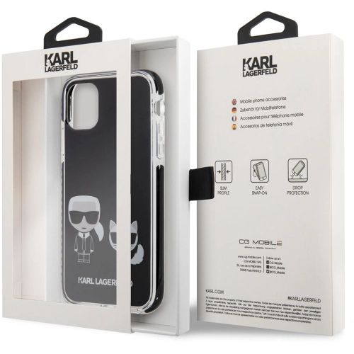 Apple iPhone 11 Kılıf Karl Lagerfeld Kenarları Siyah Silikon K&C Dizayn Kapak - Siyah