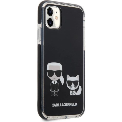 Apple iPhone 11 Kılıf Karl Lagerfeld Kenarları Siyah Silikon K&C Dizayn Kapak - Siyah