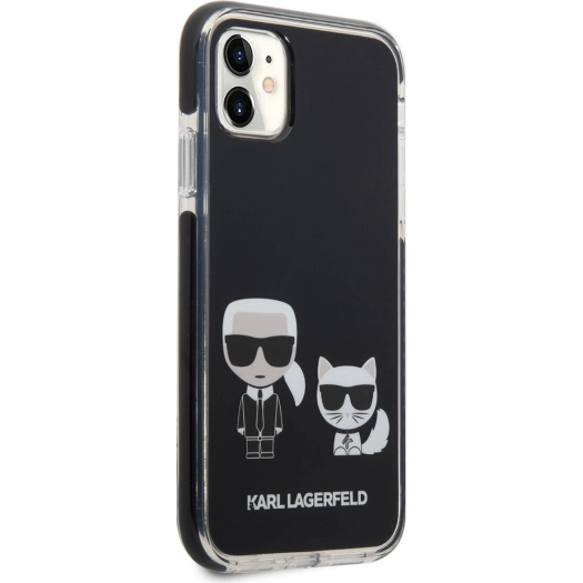 Apple iPhone 11 Kılıf Karl Lagerfeld Kenarları Siyah Silikon K&C Dizayn Kapak - Siyah