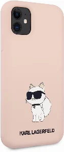 Apple iPhone 11 Kılıf Karl Lagerfeld Silikon Choupette Dizayn Kapak - Pembe