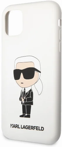 Apple iPhone 11 Kılıf Karl Lagerfeld Silikon Karl Dizayn Kapak - Beyaz