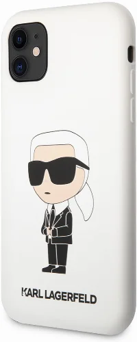 Apple iPhone 11 Kılıf Karl Lagerfeld Silikon Karl Dizayn Kapak - Beyaz
