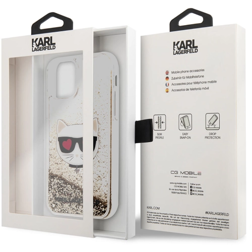 Apple iPhone 11 Kılıf Karl Lagerfeld Sıvılı Simli Choupette Dizayn Kapak - Gold