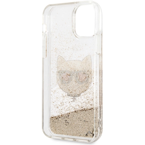 Apple iPhone 11 Kılıf Karl Lagerfeld Sıvılı Simli Choupette Dizayn Kapak - Gold