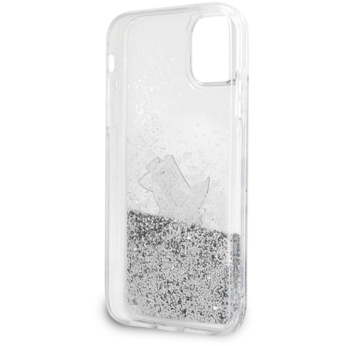 Apple iPhone 11 Kılıf Karl Lagerfeld Sıvılı Simli Choupette Fun Dizayn Kapak - Gümüş