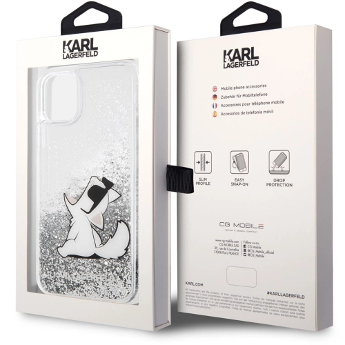 Apple iPhone 11 Kılıf Karl Lagerfeld Sıvılı Simli Choupette Fun Dizayn Kapak - Gümüş