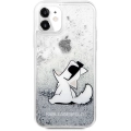 Apple iPhone 11 Kılıf Karl Lagerfeld Sıvılı Simli Choupette Fun Dizayn Kapak - Gümüş