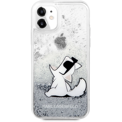 Apple iPhone 11 Kılıf Karl Lagerfeld Sıvılı Simli Choupette Fun Dizayn Kapak - Gümüş