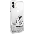 Apple iPhone 11 Kılıf Karl Lagerfeld Sıvılı Simli Choupette Fun Dizayn Kapak - Gümüş