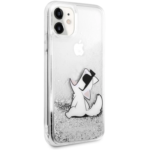 Apple iPhone 11 Kılıf Karl Lagerfeld Sıvılı Simli Choupette Fun Dizayn Kapak - Gümüş