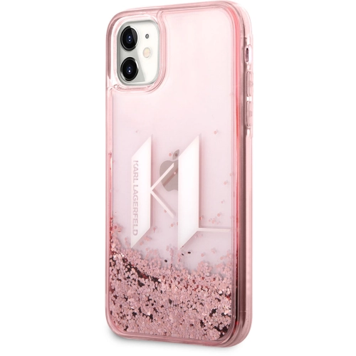 Apple iPhone 11 Kılıf Karl Lagerfeld Sıvılı Simli Dizayn Kapak - Pembe
