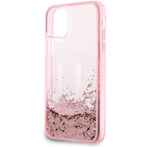 Apple iPhone 11 Kılıf Karl Lagerfeld Sıvılı Simli Dizayn Kapak - Pembe