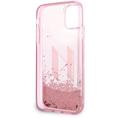 Apple iPhone 11 Kılıf Karl Lagerfeld Sıvılı Simli Dizayn Kapak - Pembe