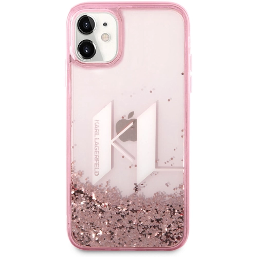Apple iPhone 11 Kılıf Karl Lagerfeld Sıvılı Simli Dizayn Kapak - Pembe