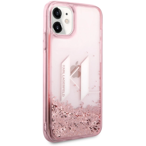 Apple iPhone 11 Kılıf Karl Lagerfeld Sıvılı Simli Dizayn Kapak - Pembe