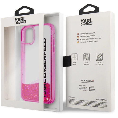 Apple iPhone 11 Kılıf Karl Lagerfeld Sıvılı Simli Elong Dizayn Kapak - Pembe