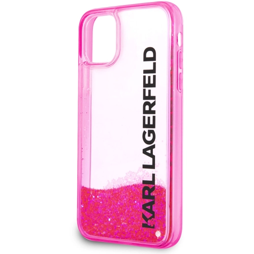 Apple iPhone 11 Kılıf Karl Lagerfeld Sıvılı Simli Elong Dizayn Kapak - Pembe