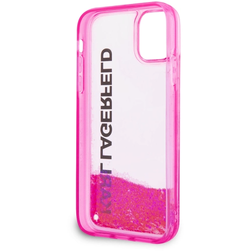 Apple iPhone 11 Kılıf Karl Lagerfeld Sıvılı Simli Elong Dizayn Kapak - Pembe