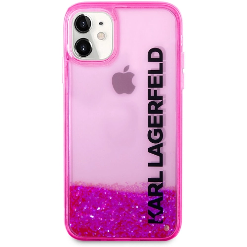 Apple iPhone 11 Kılıf Karl Lagerfeld Sıvılı Simli Elong Dizayn Kapak - Pembe