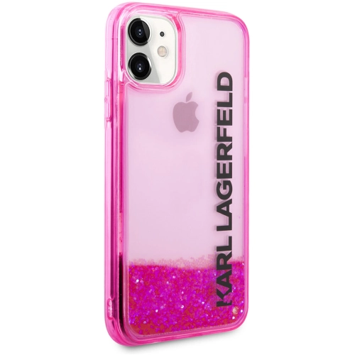 Apple iPhone 11 Kılıf Karl Lagerfeld Sıvılı Simli Elong Dizayn Kapak - Pembe