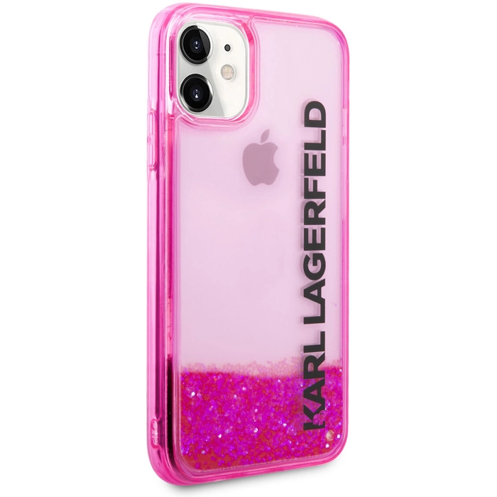 Apple iPhone 11 Kılıf Karl Lagerfeld Sıvılı Simli Elong Dizayn Kapak - Pembe