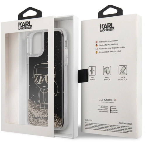 Apple iPhone 11 Kılıf Karl Lagerfeld Sıvılı Simli Gatsby Dizayn Kapak - Siyah